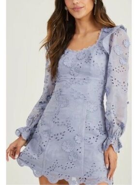 Altar'd State Lavender Eyelet Long Sleeve Mini Dress